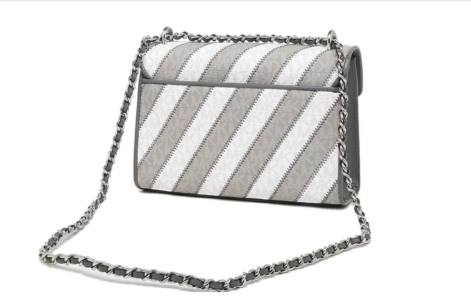 MICHAEL KORS ROSE 35F0SX0L2L MEDIUM FLAP SHOULDER BAG PVC LEATHER Pearl Grey Multi MICHAEL KORS ROSE 35F0SX0L2L MEDIUM FLAP SHOULDER BAG PVC LEATHER Pearl Grey Multi
